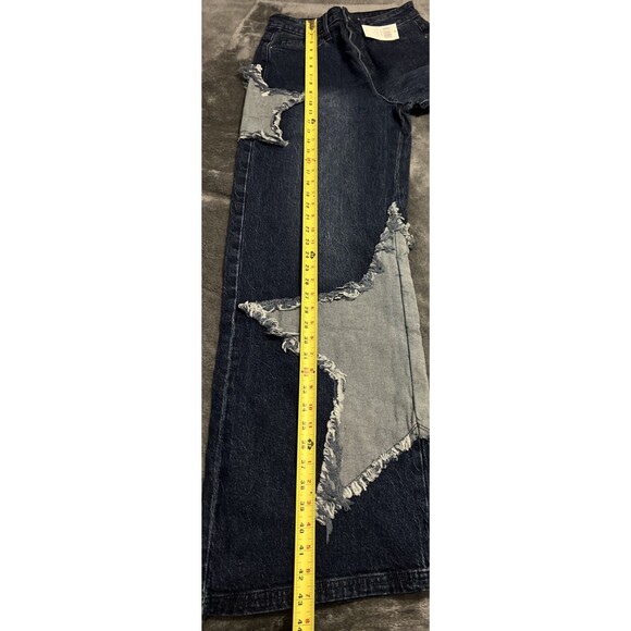 SIZE 3 Hot Topic Star Patchwork Wide Leg Jeans Blue Denim Star Appliqué Womens - Picture 4 of 8